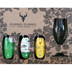 coffret cadeau bière artisanale française, brasserie Plormel, 3 bières et 1 verre, cadeau noël